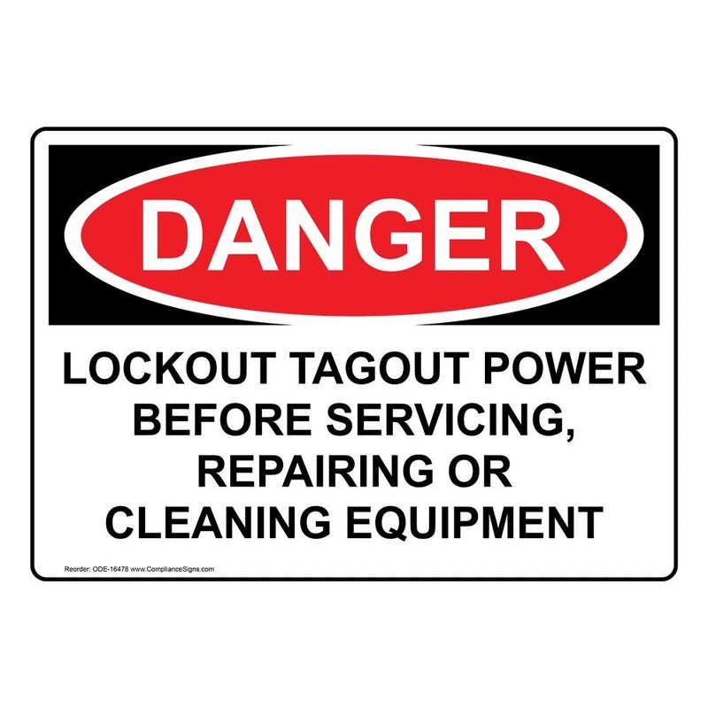ComplianceSigns.com Danger Lockout Tagout Power Before Servicing, Repairing Or Cleaning Equipment OSHA Safety Label Decal, 10x7 in. Vinyl for Machinery - Image 1